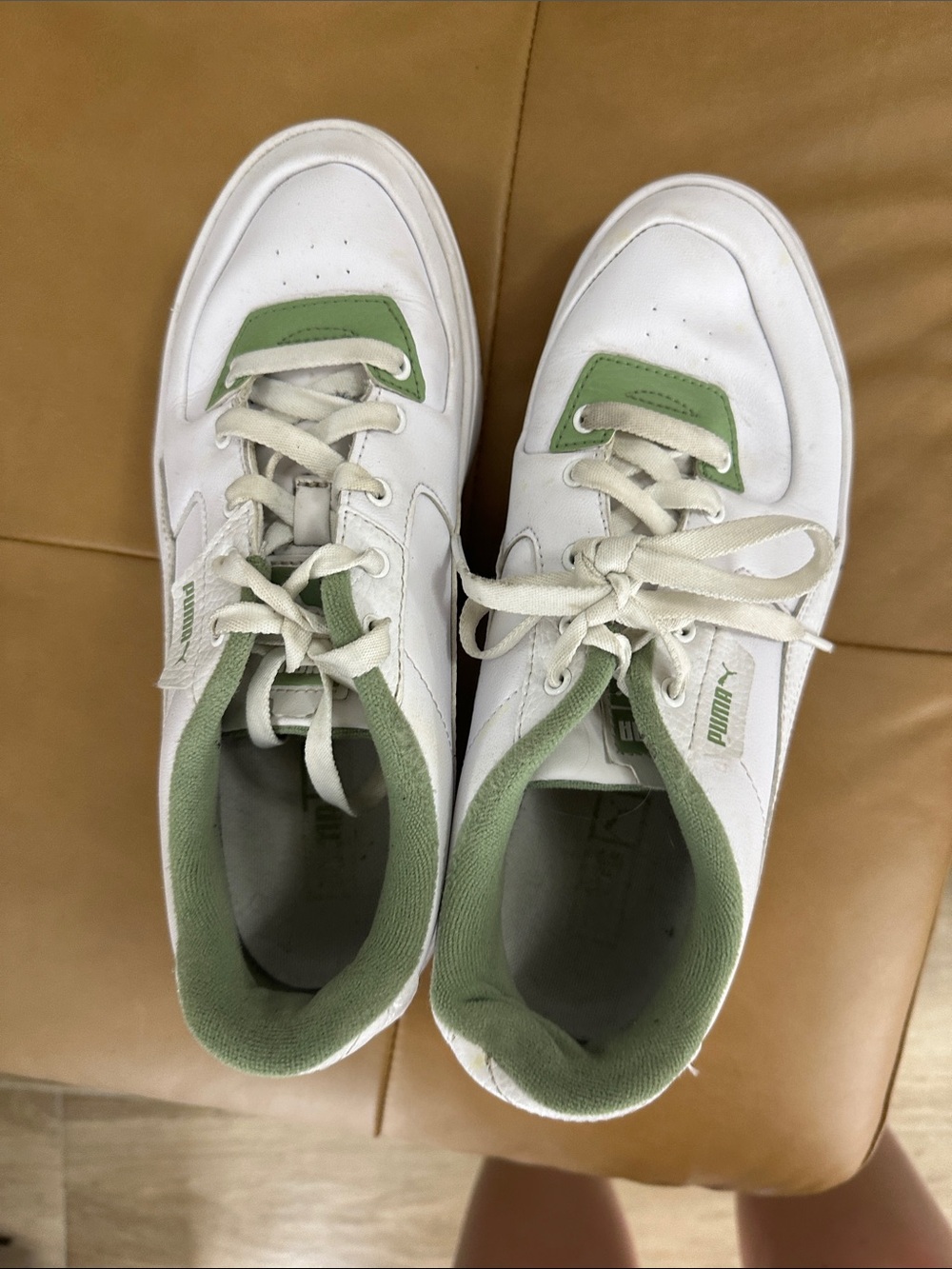 Puma White Sneakers with Sage Green Trim